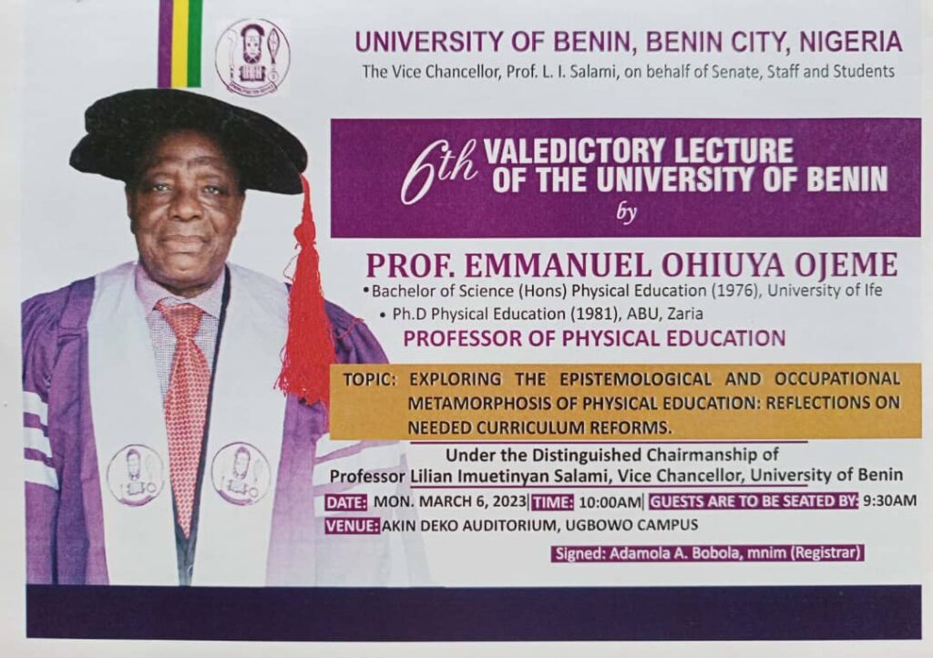 Live Event Th Valedictory Lecture Of The University Of Benin