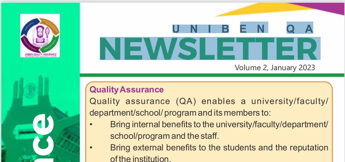 UNIBENQA NEWSLETTER VOLUME 2 IS OUT