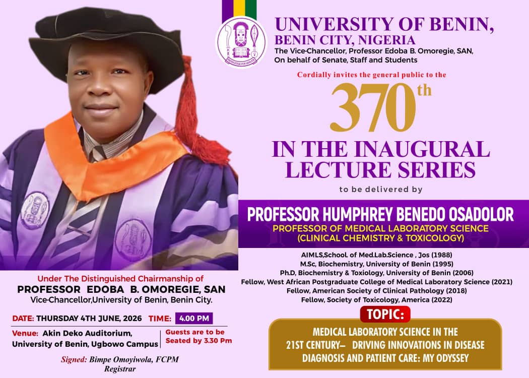 370TH INAUGURAL LECTURE SERIES